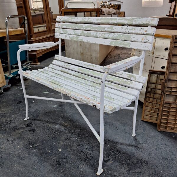 Bistrobank, wit brocante tuinbankje